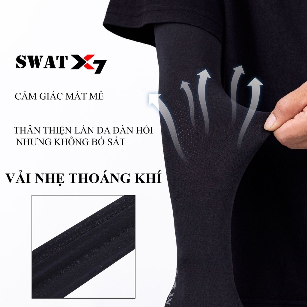 Ống Tay Chống Nắng SWAT X7 – Vải Kim Cương Cotton Polyester Spandex, Hở Ngón, Logo Phản Quang, Chống Nắng Và Thoáng Khí Tối Ưu