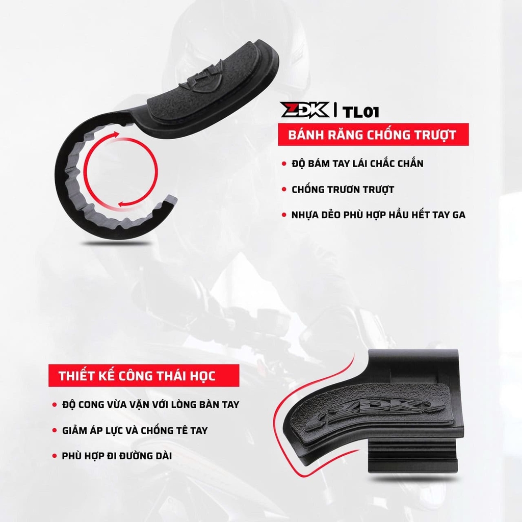 Trợ Lực Tay Ga ZDK TL01 – Nhựa PETG 3D Cao Cấp – Đen/Trắng/Đỏ