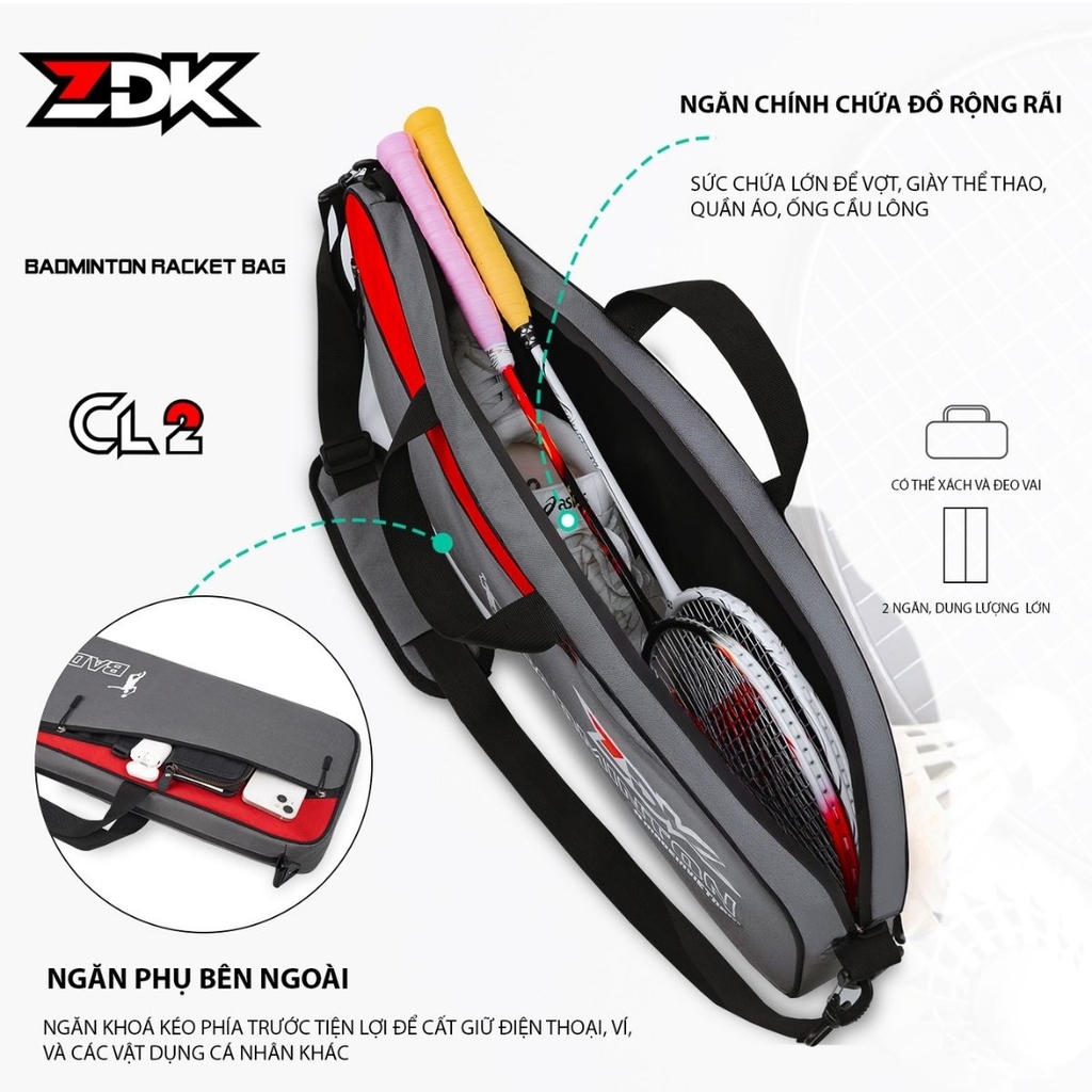 Đựng được 3-5 vợt, giày và phụ kiện