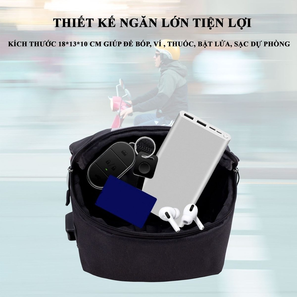 Túi Grab Treo Đầu Xe Máy Dọc – Cảm Ứng Mượt, Kết Nối Dây Sạc, 2 Ngăn Tiện Lợi Cho Shipper