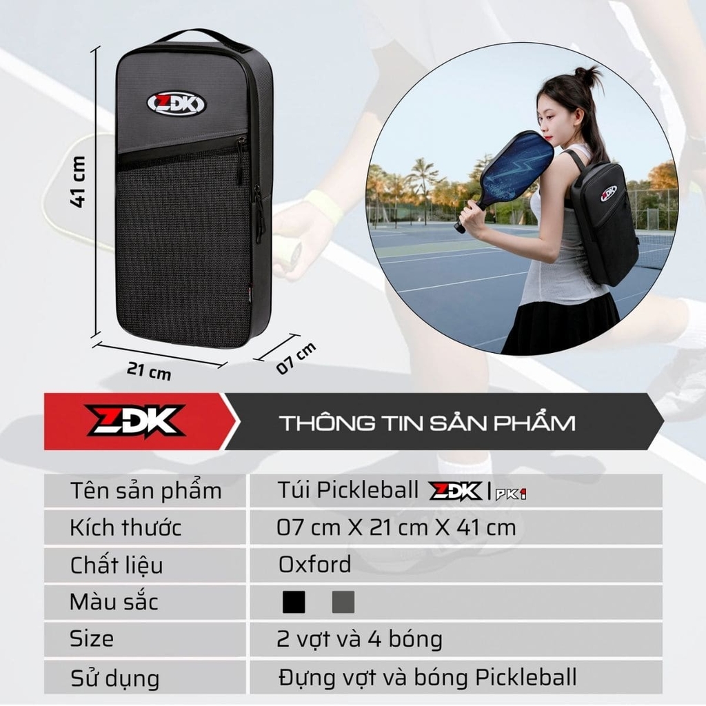 Túi Pickleball ZDK PK1 Chính Hãng – Thiết Kế Gọn Gàng, Chống Trầy, Dung Tích Lớn
