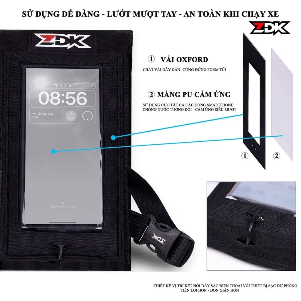 Túi Mini Treo Đầu Xe Máy ZDK K1 | Túi Đựng Điện Thoại Cảm Ứng – Vải Oxford Cao Cấp