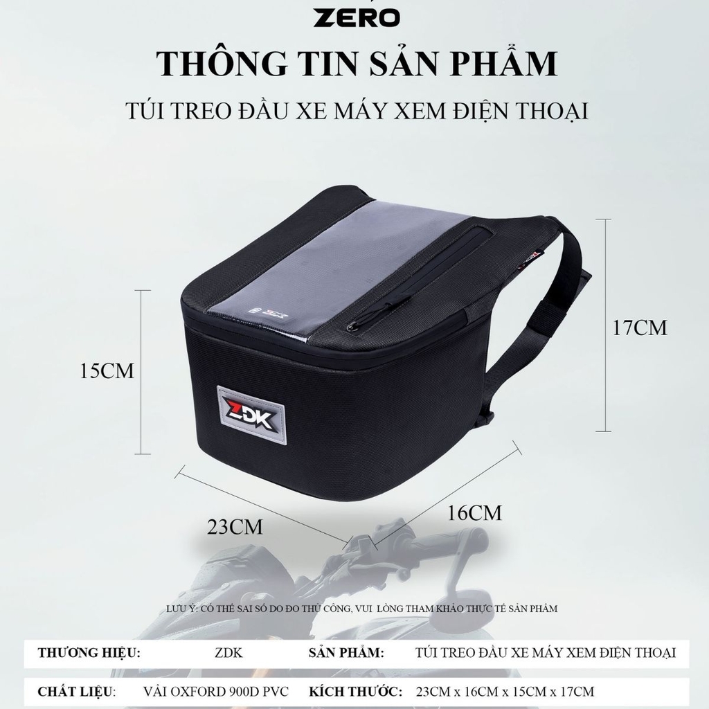 Túi Treo Đầu Xe Máy ZDK Zero – Kháng Nước Nhẹ, Ngăn Rộng 5-6L