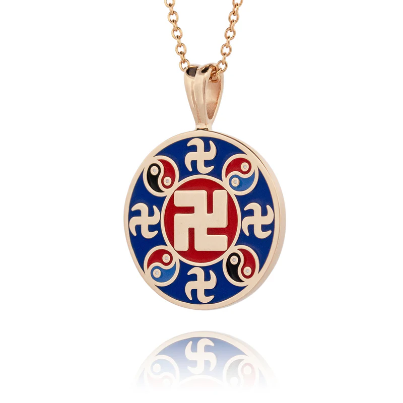Mặt dây chuyền hình tròn (Wan Enamel Indigo Blue - 18kt Yellow Gold 20mm)
