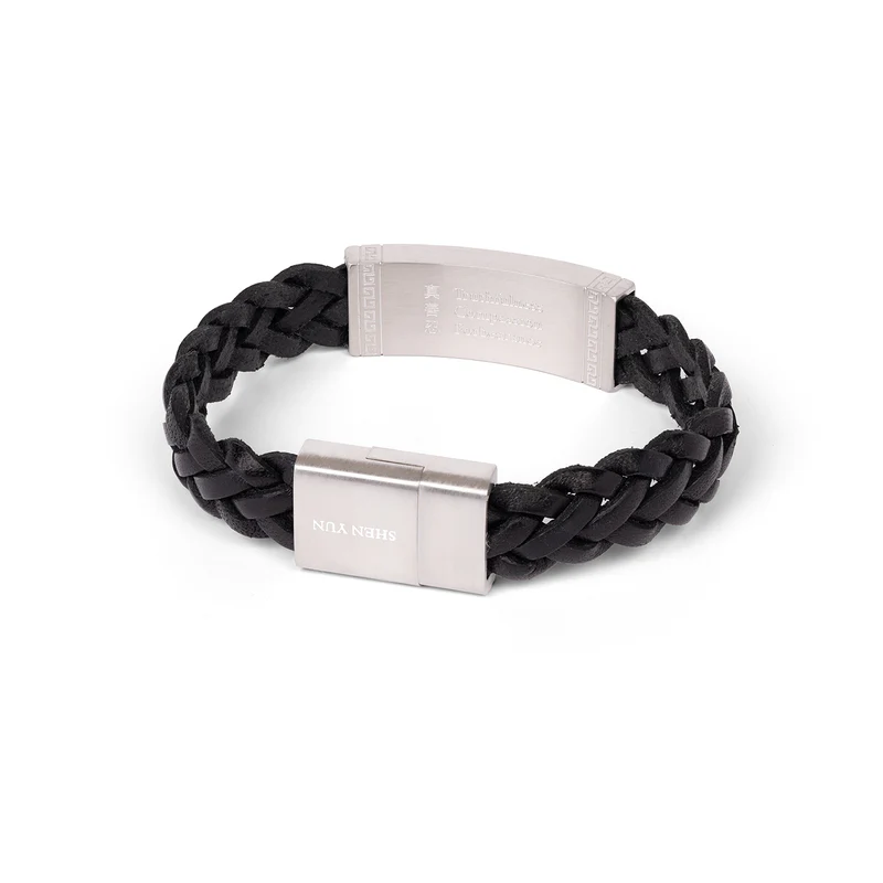 Vòng tay da - Đen (Zhen Shan Ren Wondrous Words Leather Bracelet-L)