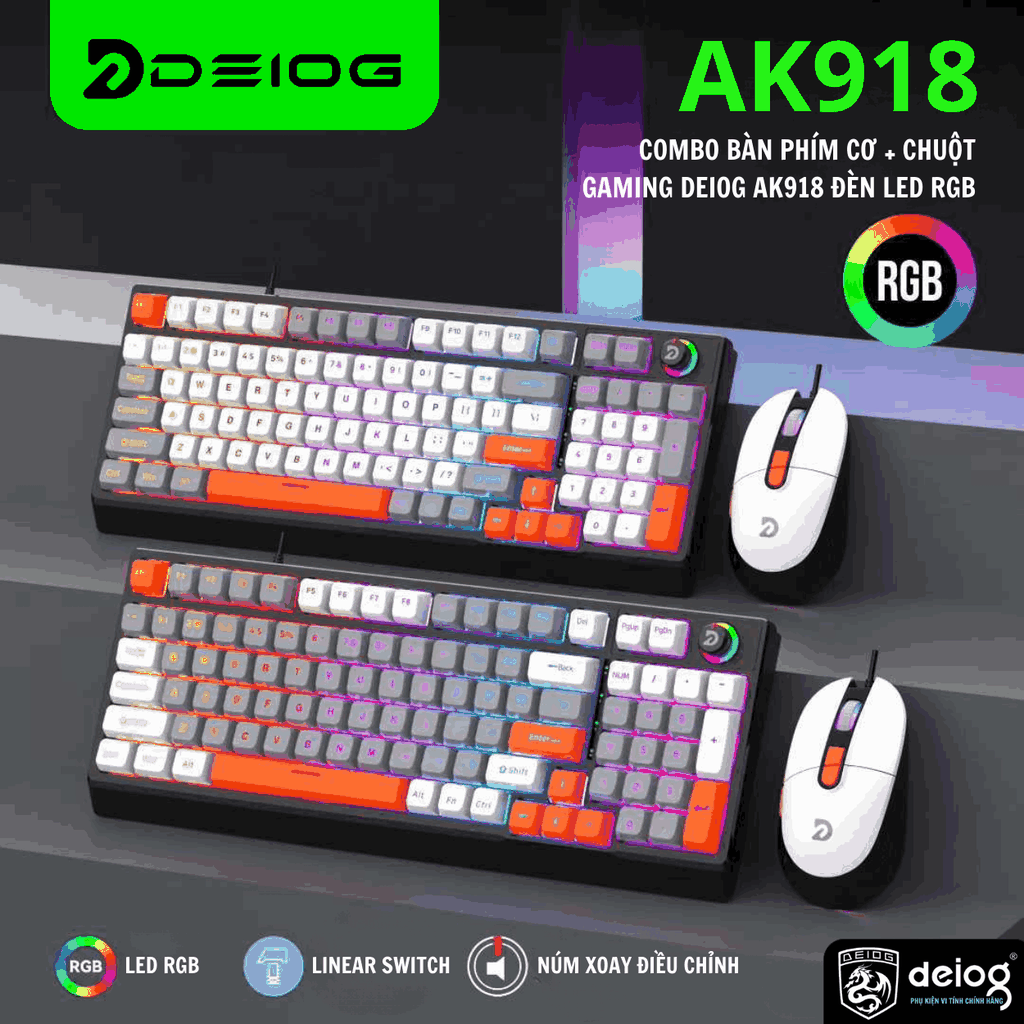 COMBO BÀN PHÍM CHUỘT CÓ DÂY CHÍNH HÃNG DEIOG AK-918