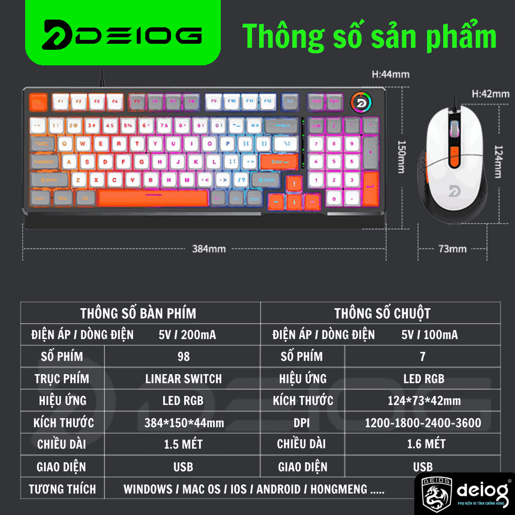 COMBO BÀN PHÍM CHUỘT CÓ DÂY CHÍNH HÃNG DEIOG AK-918