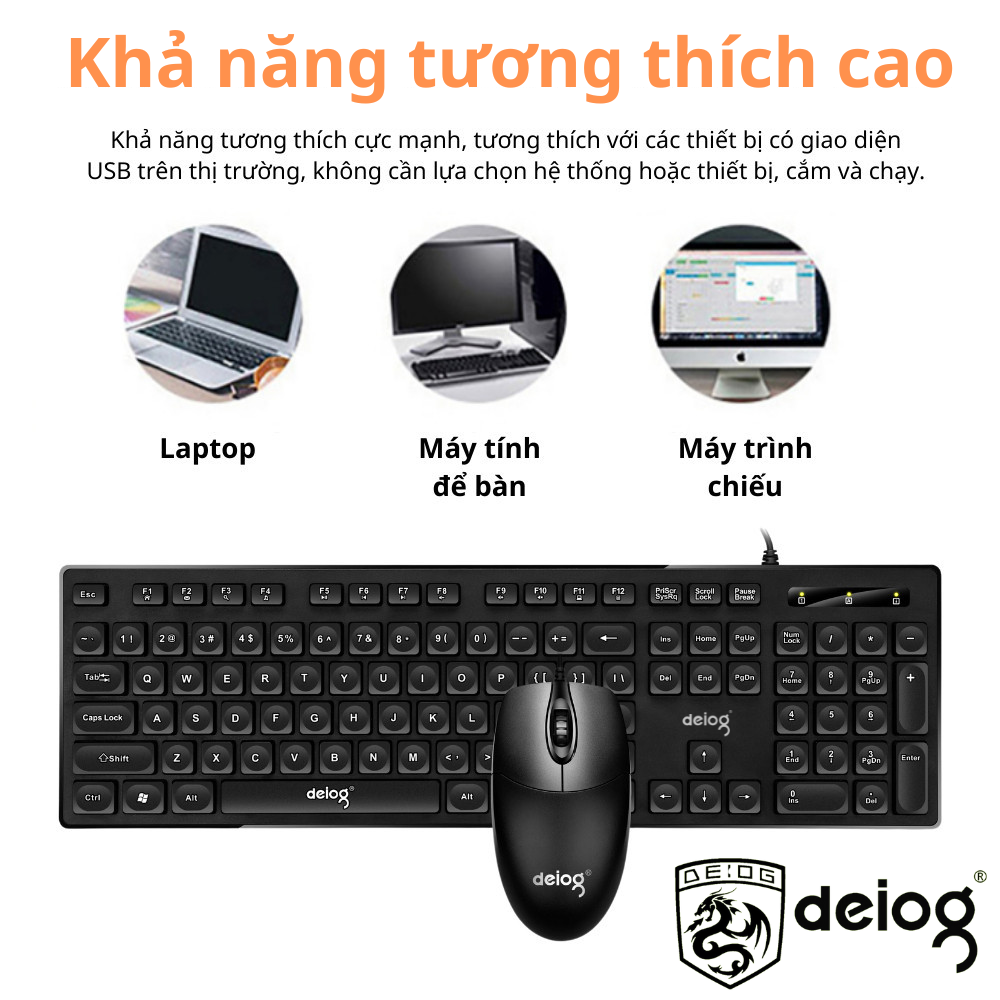 Combo bàn phím chuột văn phòng DEIOG DY-815T hàng chính hãng công thái học 1000DPI
