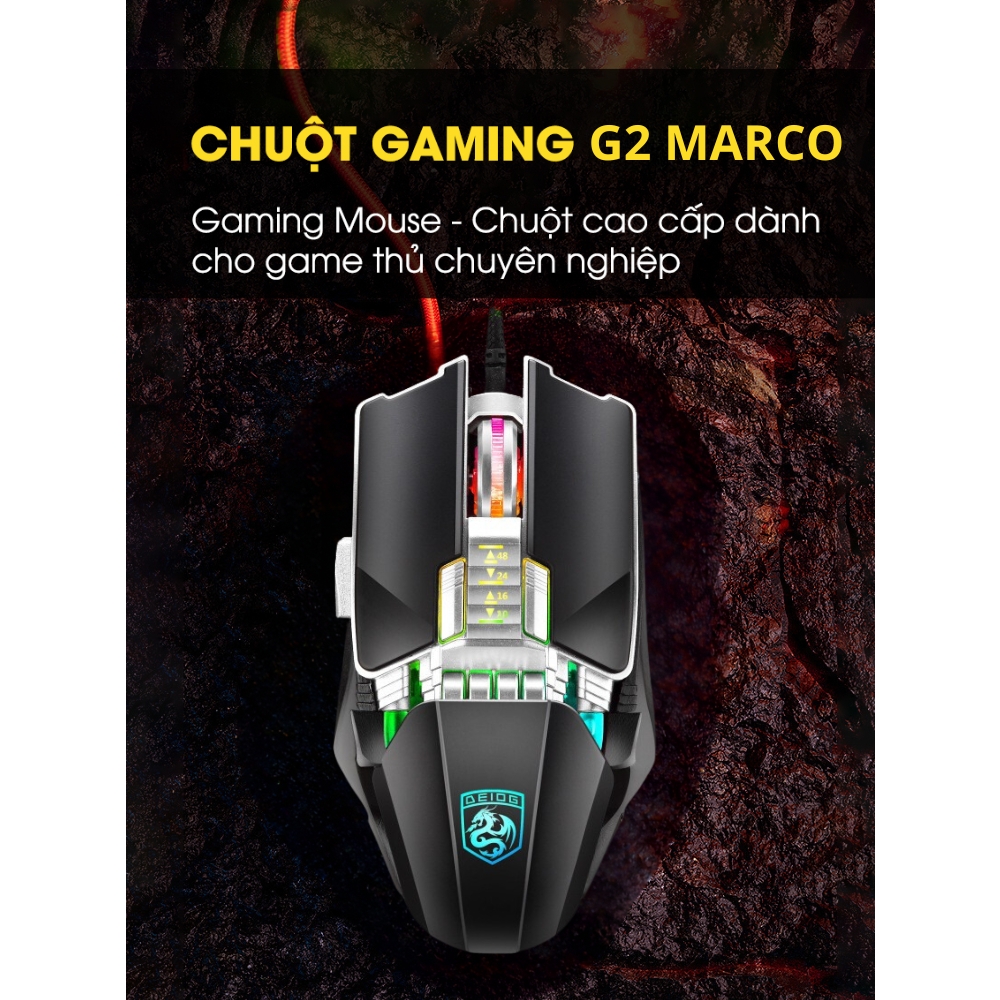 Chuột Gaming Chính Hãng DEIOG G2 Có 6 Nút Hỗ Trợ App Led RGB 16 Triệu Màu 2400 DPI macro game moba FPS ghìm tầm