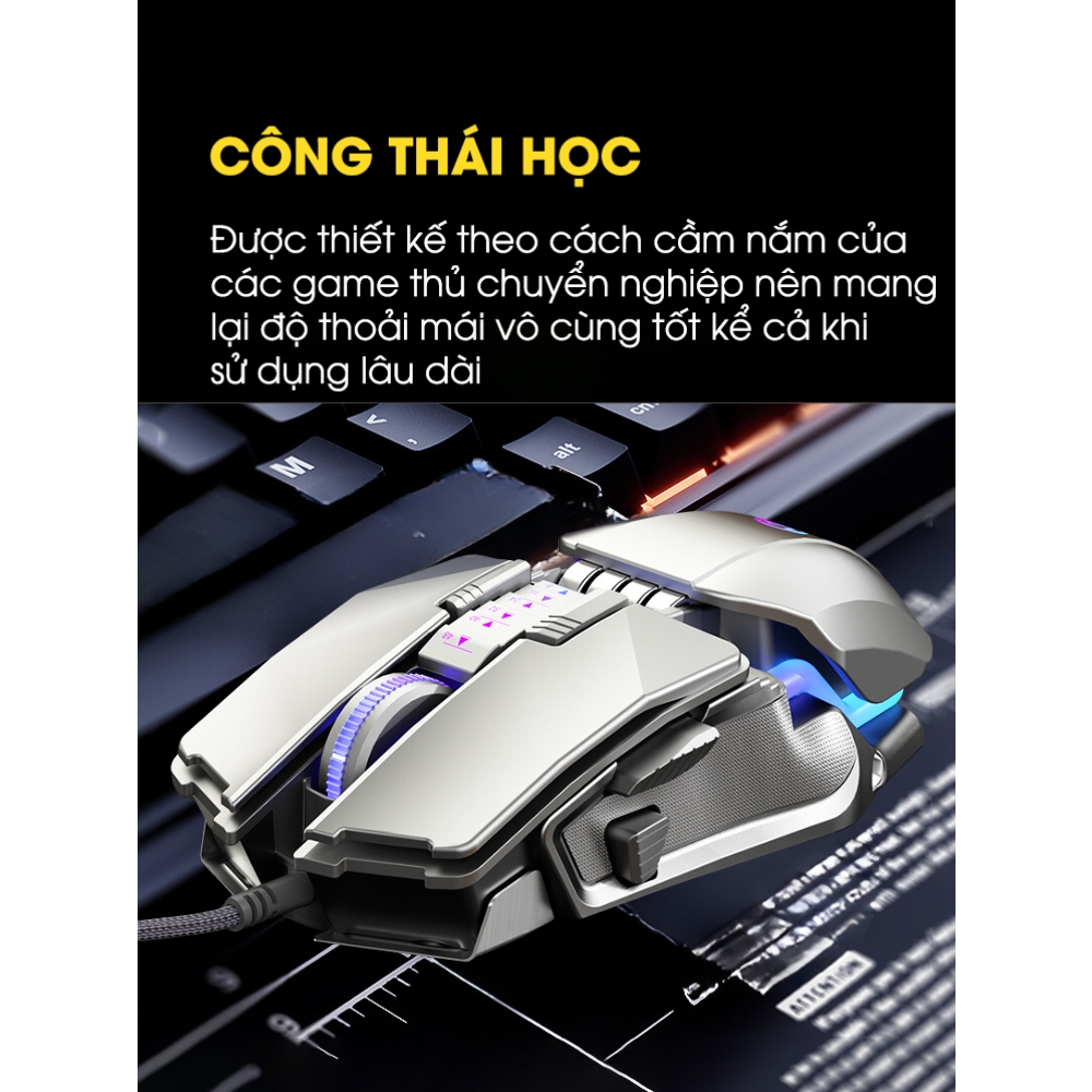 Chuột Gaming Chính Hãng DEIOG G2 Có 6 Nút Hỗ Trợ App Led RGB 16 Triệu Màu 2400 DPI macro game moba FPS ghìm tầm