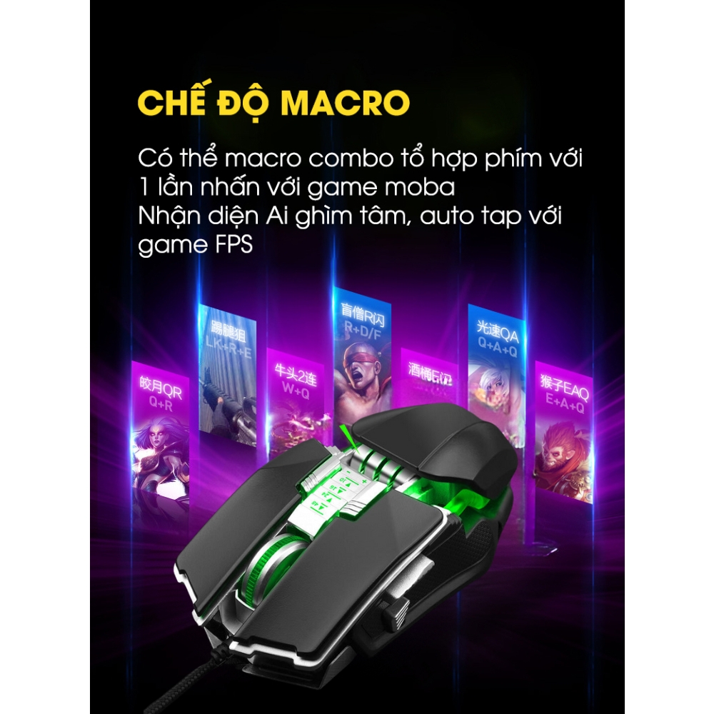 Chuột Gaming Chính Hãng DEIOG G2 Có 6 Nút Hỗ Trợ App Led RGB 16 Triệu Màu 2400 DPI macro game moba FPS ghìm tầm