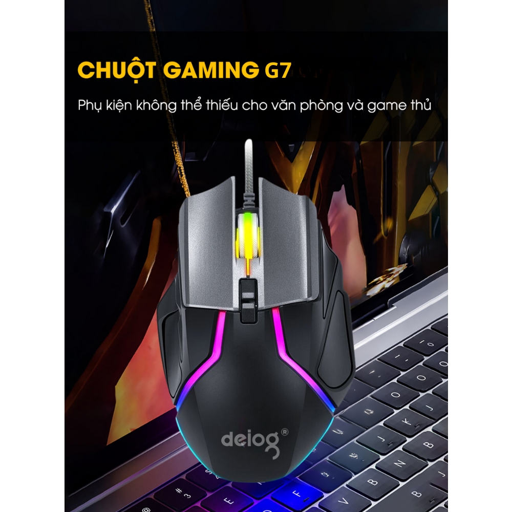 Chuột Gaming G7 Mouse App Macro chính hãng Deiog Led RGB 16 Triệu Màu DPI 6400 Dành Cho Game Thủ Thiết Kế Công Thái Học Mới