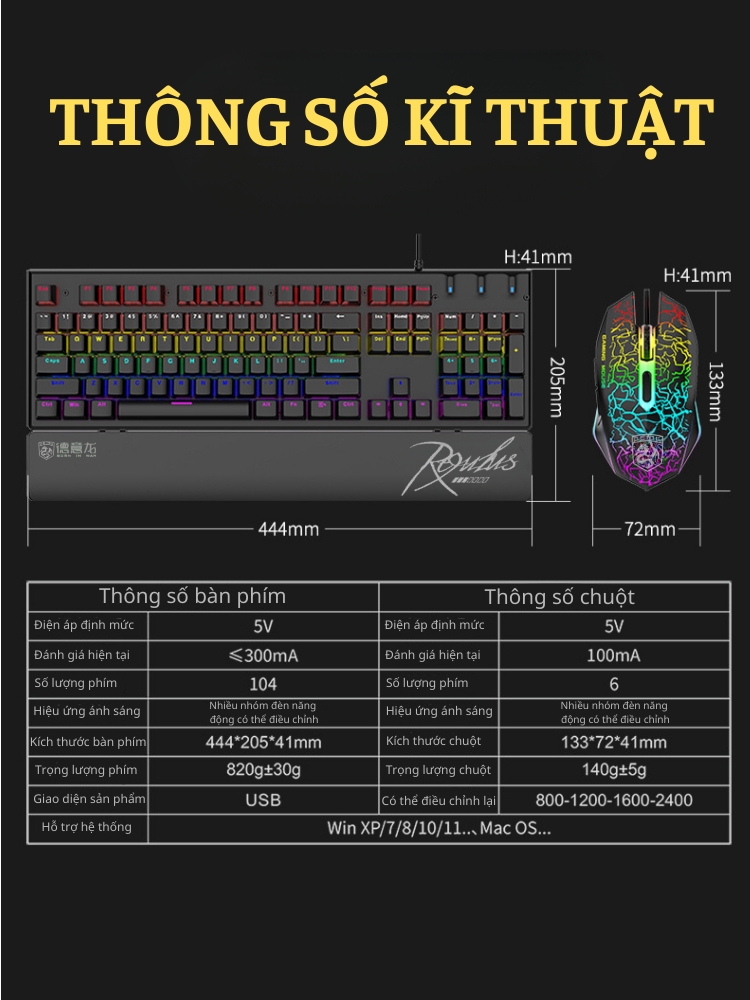 Combo Bàn Phím Chuột Gaming RGB Hàng Chính Hãng DEIOG M115 Có Dây Thiết Kế Độc Đáo Chống Nước Kèm Giá Đỡ Chống Mỏi
