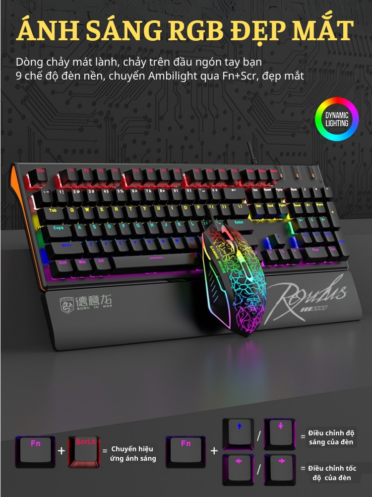 Combo Bàn Phím Chuột Gaming RGB Hàng Chính Hãng DEIOG M115 Có Dây Thiết Kế Độc Đáo Chống Nước Kèm Giá Đỡ Chống Mỏi