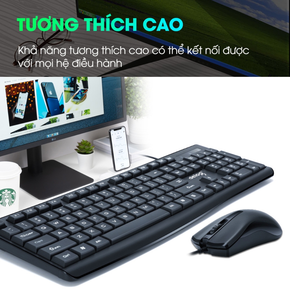 Combo bàn phím chuột máy tính có dây chính hãng DEIOG DY-813S full size 104 key văn phòng gaming thiết kế thoải mái
