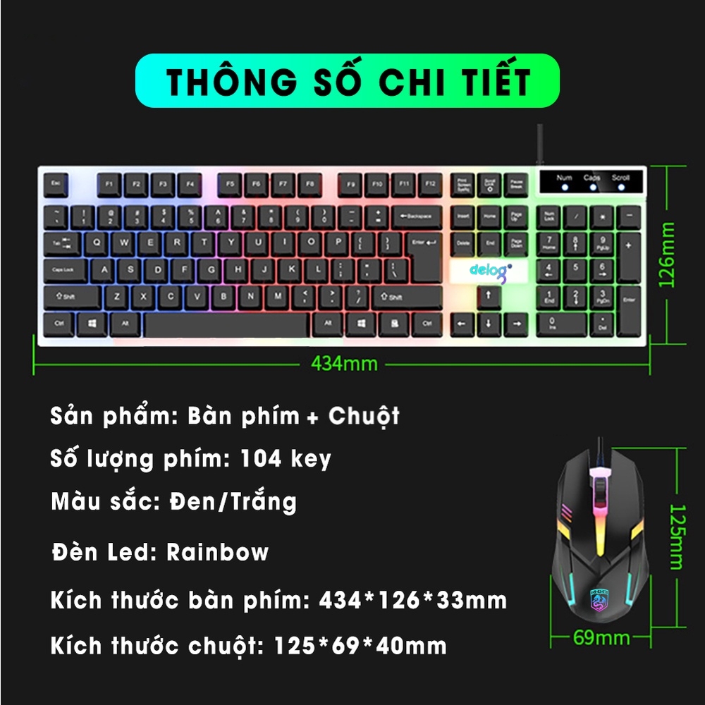 Combo Bàn Phím Chuột Gaming Led RGB Chính Hãng DEIOG DY815 Giả Cơ Chống Nước