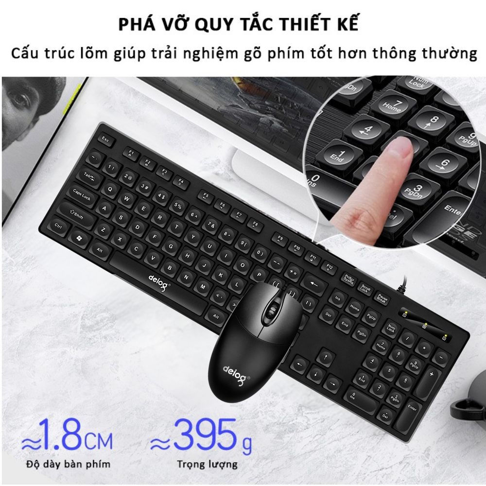 Combo bàn phím chuột máy tính chính hãng DEIOG DY 912 có dây full size 104 key gõ phím nhanh chống nước tốt giả cơ gaming văn phòng 2024
