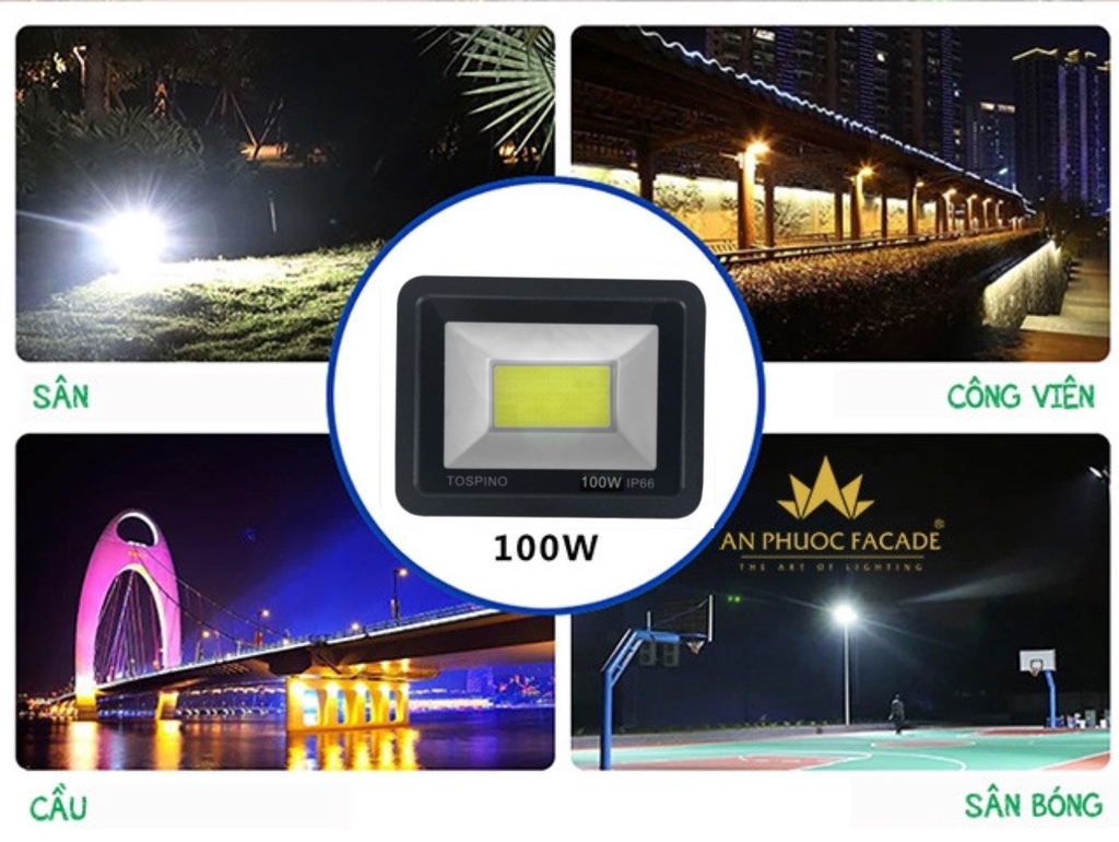 Đèn Pha Led TOSPINO Đèn pha sân vườn, ngoài trời COB 100W siêu bền,chống thấm nước.