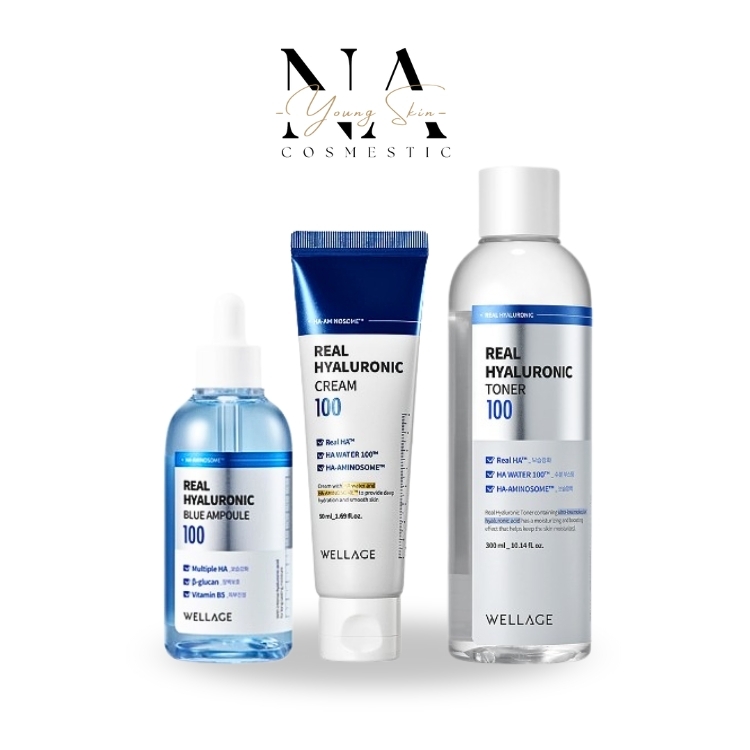 [Wellage] Combo giúp cấp ẩm, căng bóng da Toner + Serum + Kem Dưỡng Real Hyaluronic WELLAGE