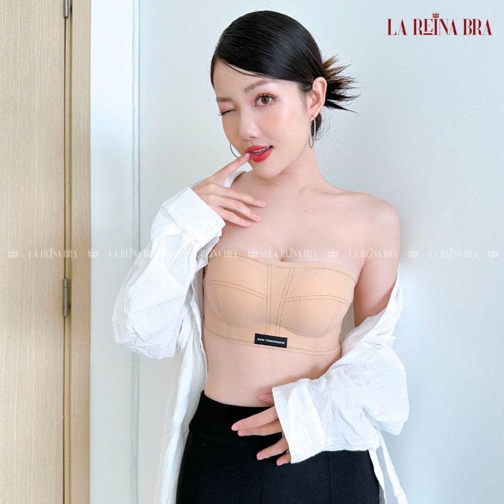 Áo Ngực Không Dây Chống Tụt, Nâng Ngực Chất Su, Hoạ Tiết Chỉ Nổi In chữ TOMORROW - LRCN054