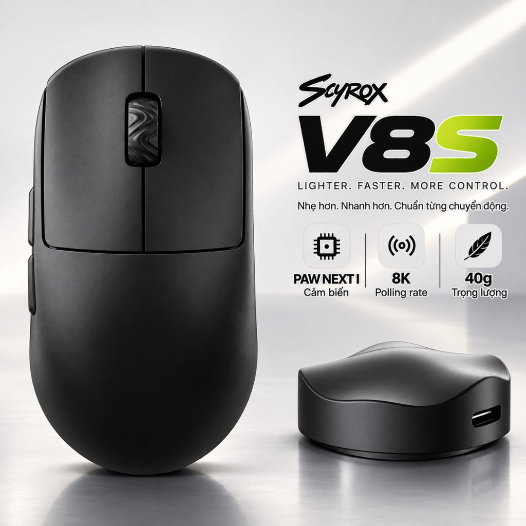 Chuột Gaming Không Dây Scyrox V8 – 8000Hz, 30K DPI, Siêu Nhẹ 40g