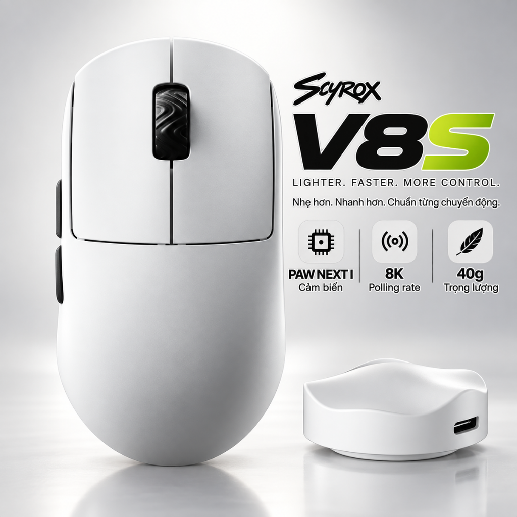 Chuột Gaming Không Dây Scyrox V8 – 8000Hz, 30K DPI, Siêu Nhẹ 40g