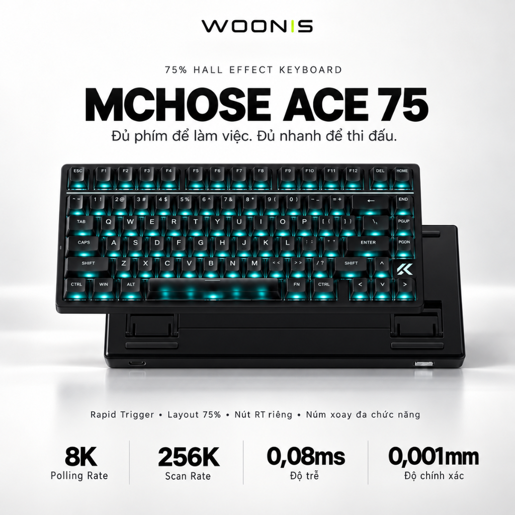 MCHOSE ACE 75 | Bàn Phím Gaming HE Chuyên Game 8K | Scan Rate 256K, Độ Trễ 0.08ms, Accuracy 0.001mm, RGB 16.8 Triệu Màu