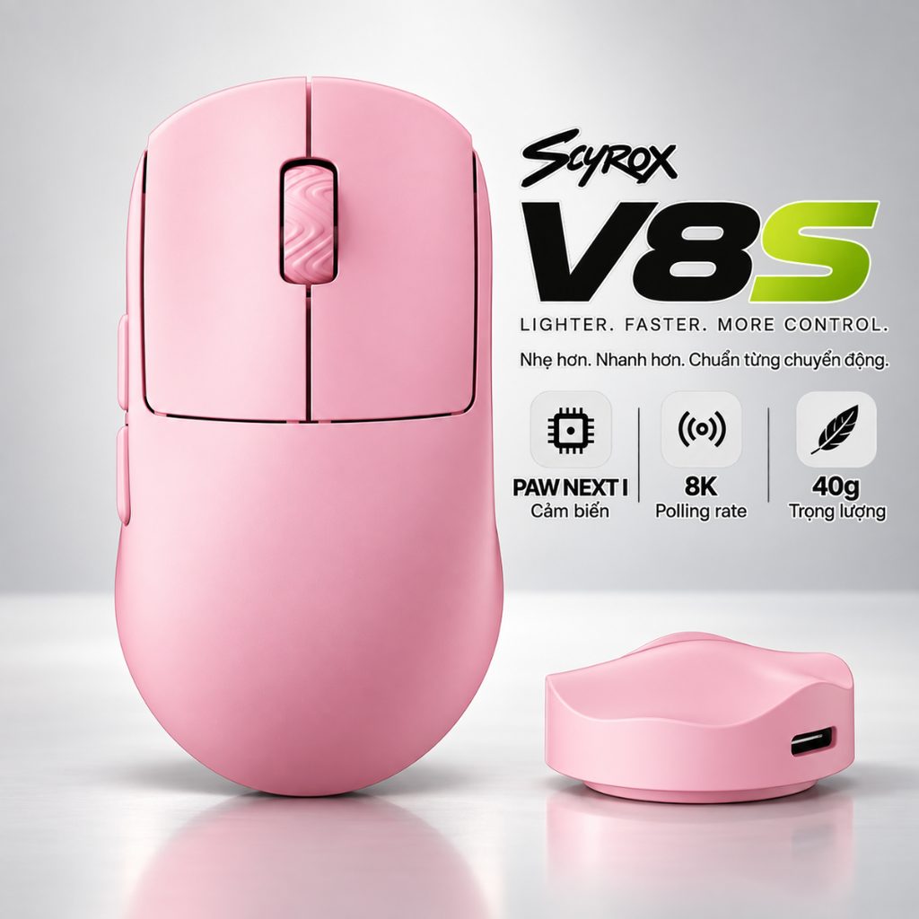 Chuột Gaming Không Dây Scyrox V8 – 8000Hz, 30K DPI, Siêu Nhẹ 40g