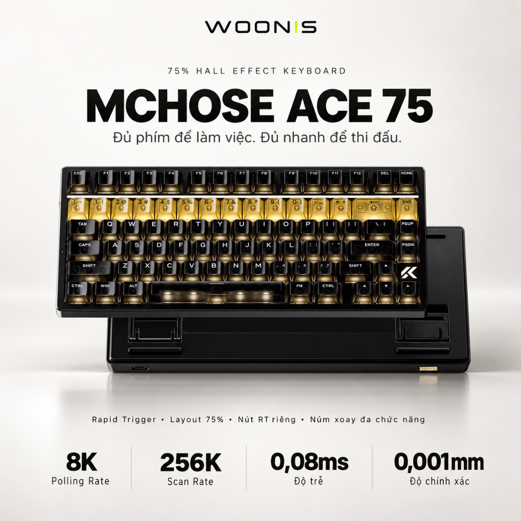 MCHOSE ACE 75 | Bàn Phím Gaming HE Chuyên Game 8K | Scan Rate 256K, Độ Trễ 0.08ms, Accuracy 0.001mm, RGB 16.8 Triệu Màu