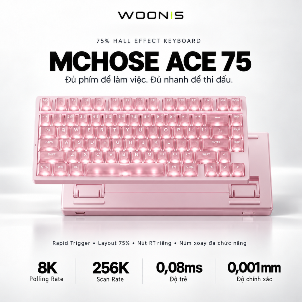 MCHOSE ACE 75 | Bàn Phím Gaming HE Chuyên Game 8K | Scan Rate 256K, Độ Trễ 0.08ms, Accuracy 0.001mm, RGB 16.8 Triệu Màu