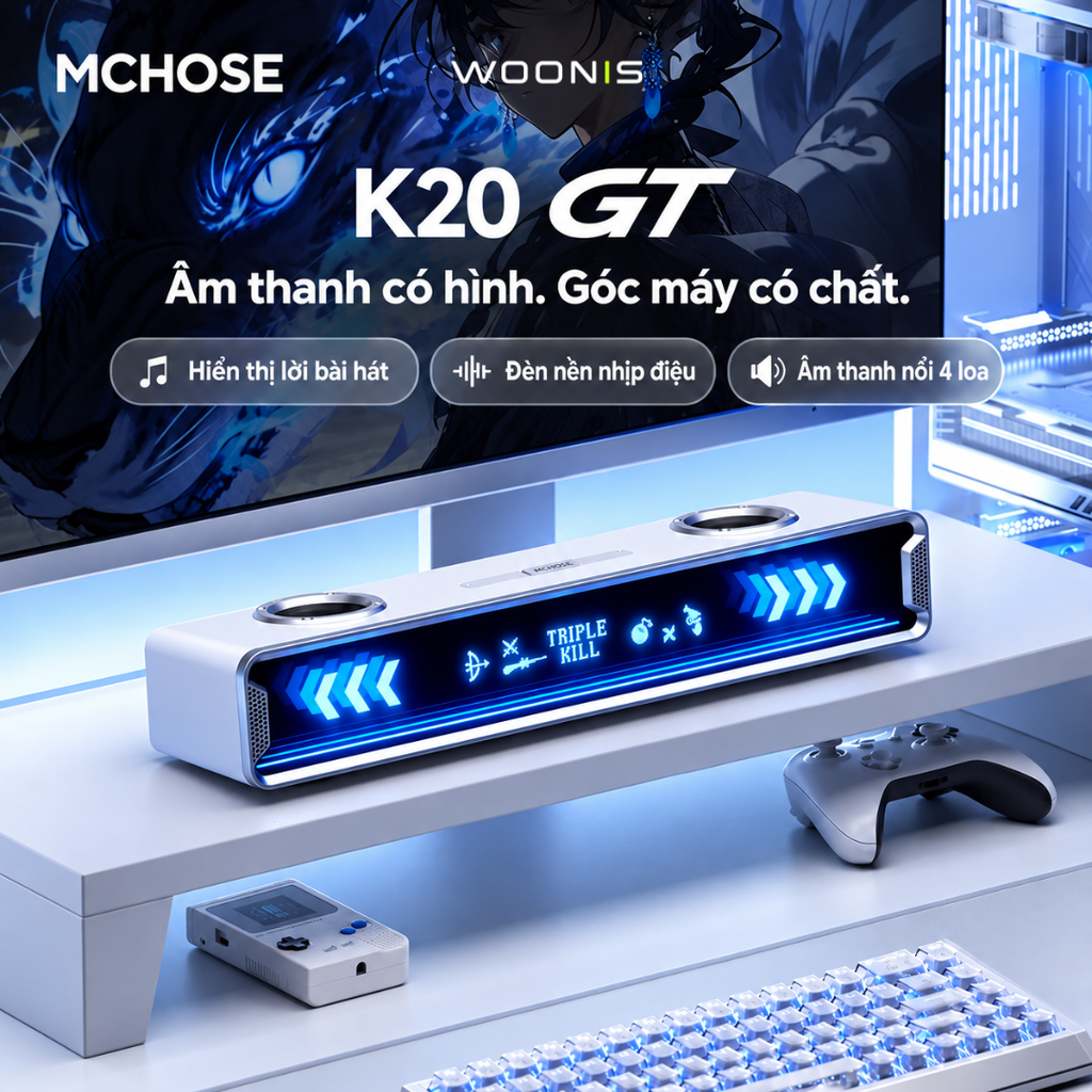 Loa Gaming MCHOSE K20 GT – Soundbar Màn Hình DIY, 4 Loa, 30W, Âm Thanh 7.1