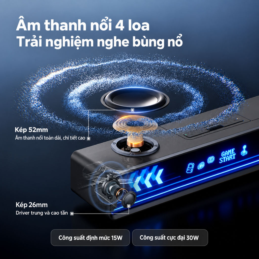 Loa Gaming MCHOSE K20 GT – Soundbar Màn Hình DIY, 4 Loa, 30W, Âm Thanh 7.1