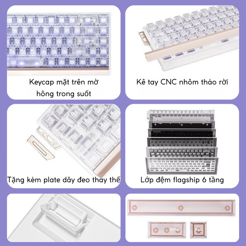 Keycap Frosted PC, kê tay nhôm CNC tháo rời và cấu trúc nhiều lớp của ATK 68 RX