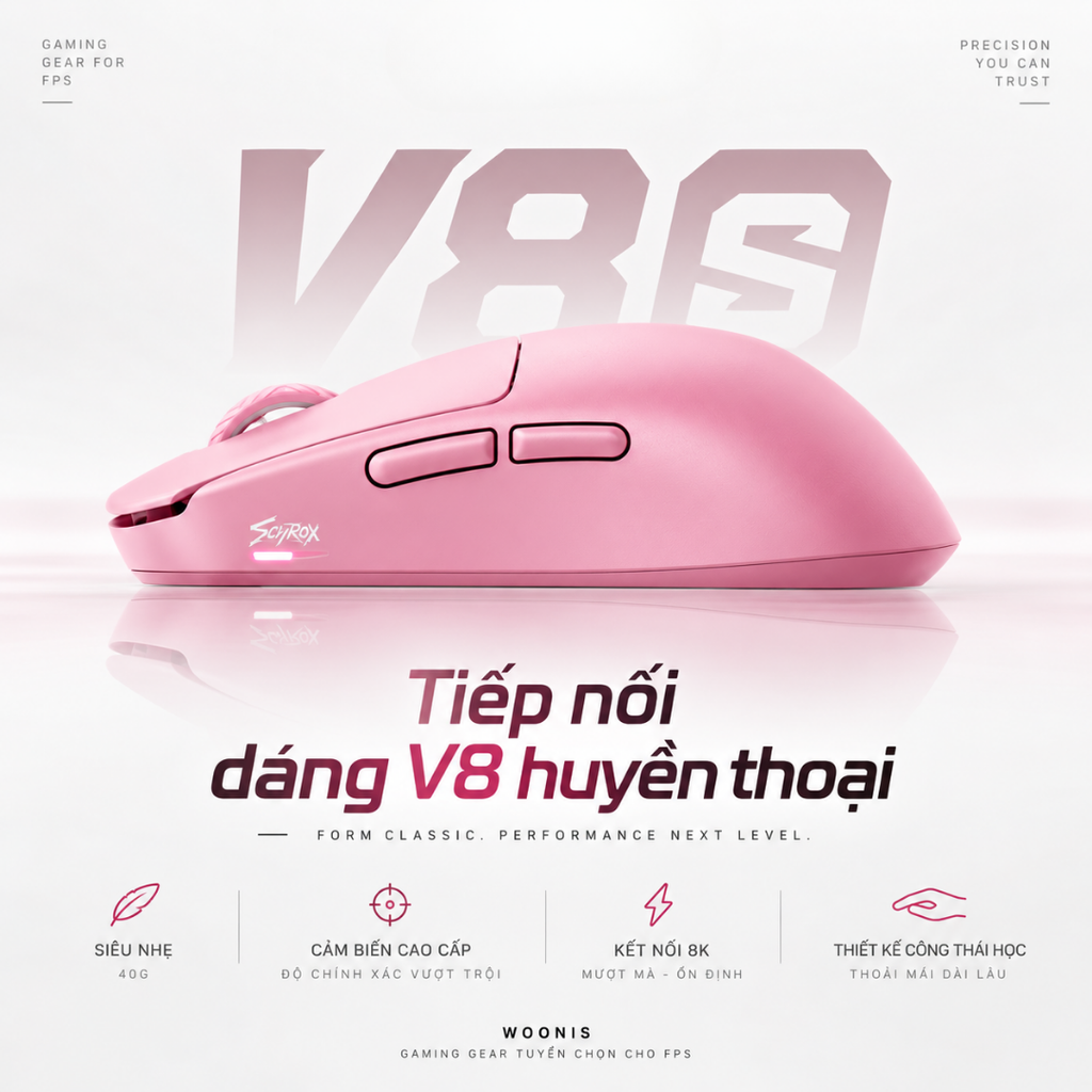Chuột Gaming Không Dây Scyrox V8 – 8000Hz, 30K DPI, Siêu Nhẹ 40g