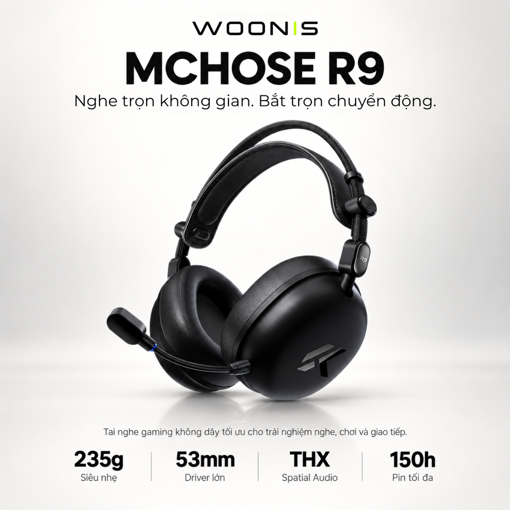 Tai Nghe Gaming MCHOSE R9 Không Dây THX Spatial Audio - Driver 53mm, Pin 150H