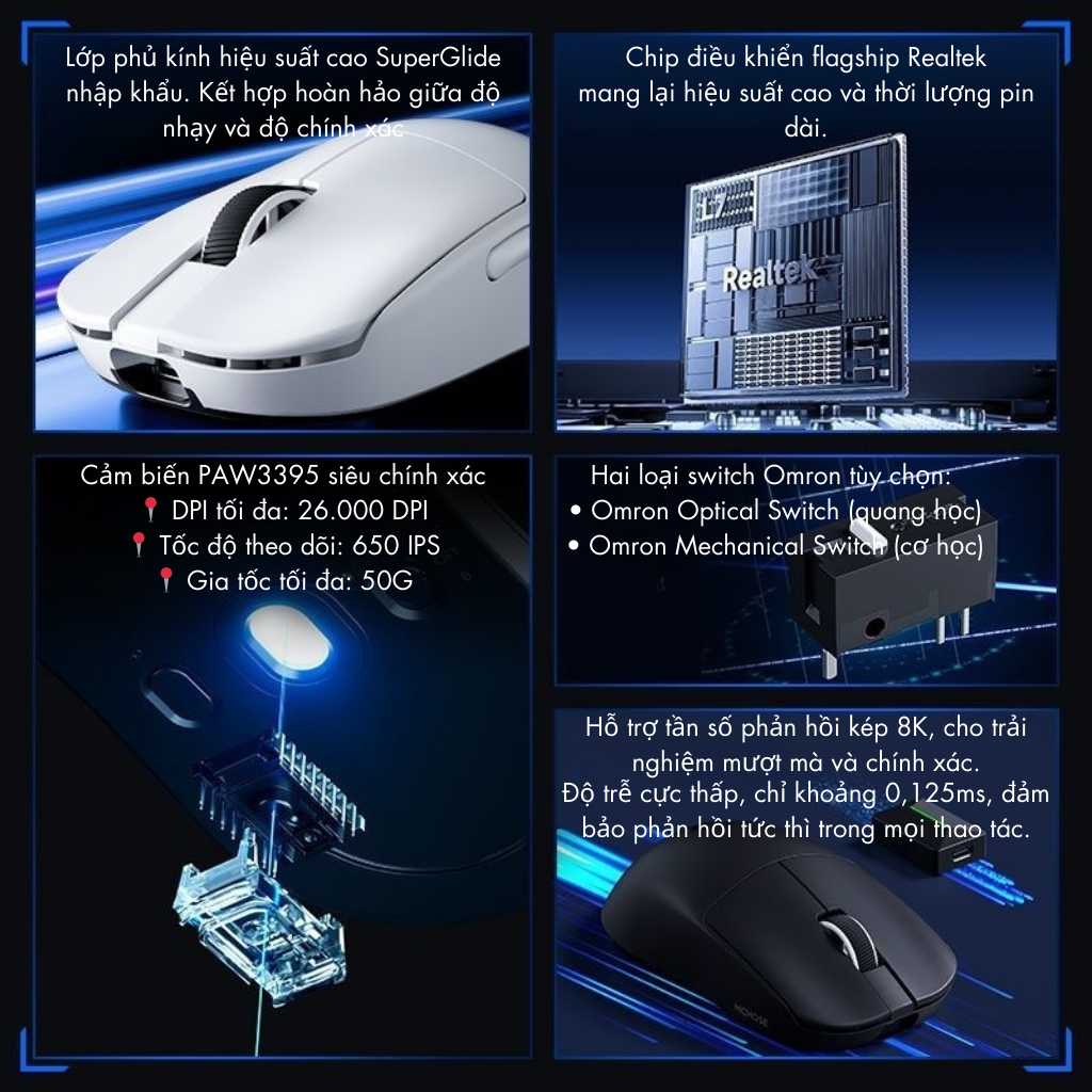 Realtek SuperGlide PAW3395 switch và 8K trên MCHOSE L7