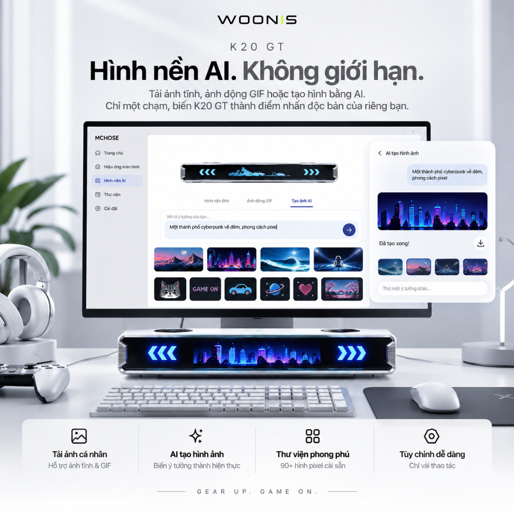 Loa Gaming MCHOSE K20 GT – Soundbar Màn Hình DIY, 4 Loa, 30W, Âm Thanh 7.1