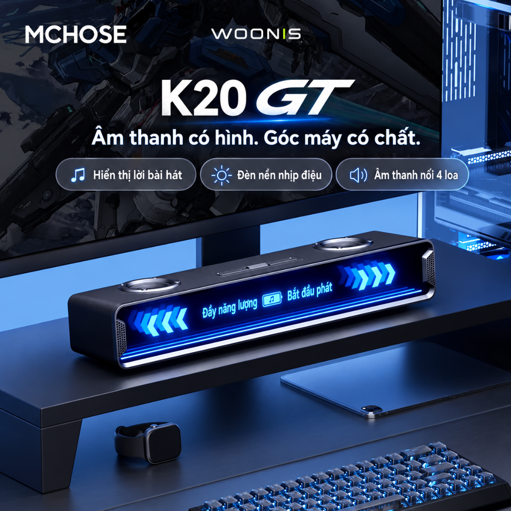 Loa Gaming MCHOSE K20 GT – Soundbar Màn Hình DIY, 4 Loa, 30W, Âm Thanh 7.1