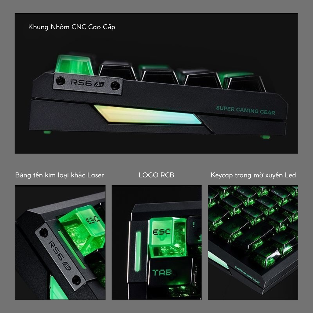 Khung, nameplate kim loại, logo RGB và keycap xuyên sáng của ATK RS6 Air