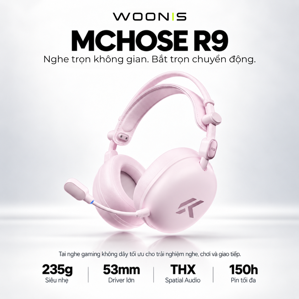 Tai Nghe Gaming MCHOSE R9 Không Dây THX Spatial Audio - Driver 53mm, Pin 150H