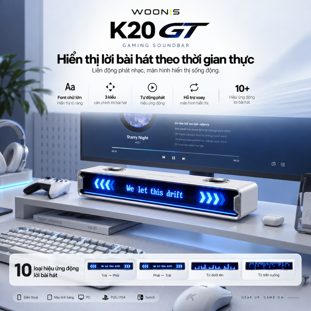 Loa Gaming MCHOSE K20 GT – Soundbar Màn Hình DIY, 4 Loa, 30W, Âm Thanh 7.1
