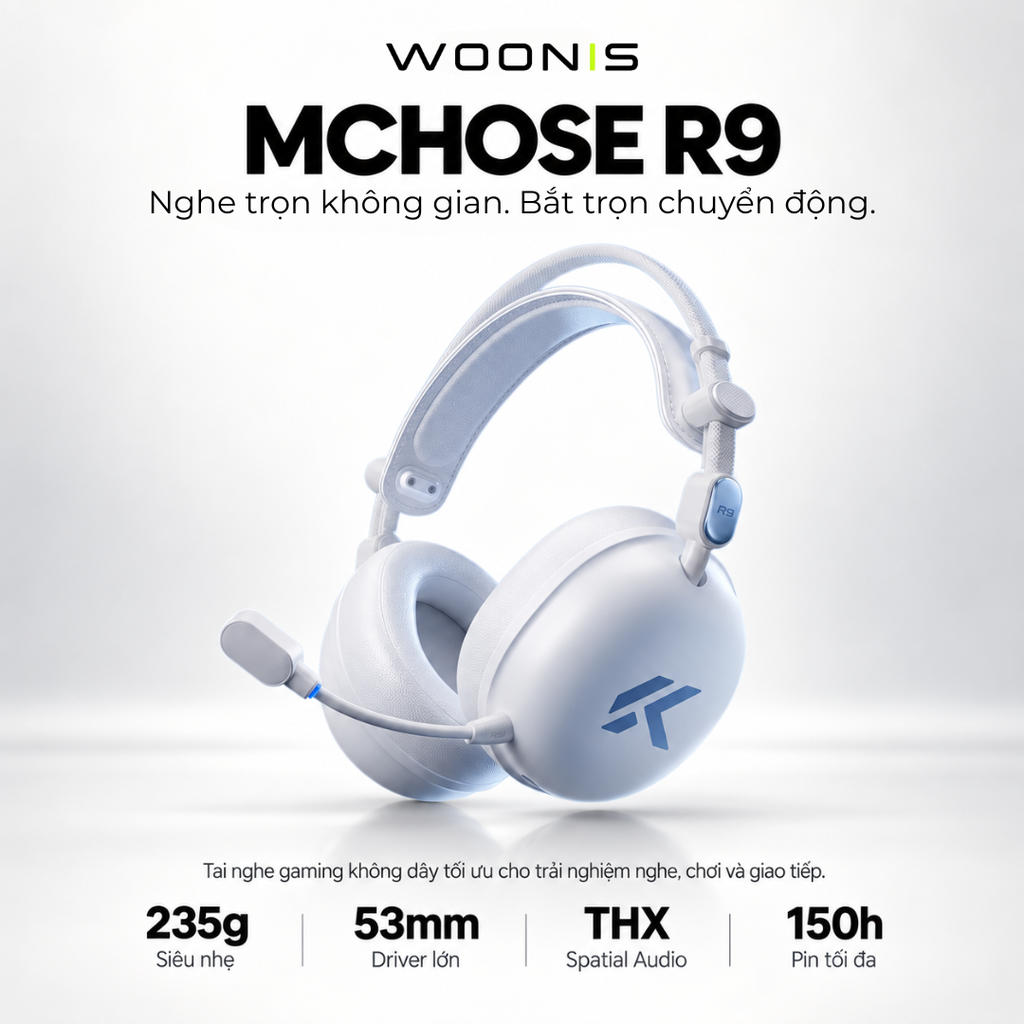 Tai Nghe Gaming MCHOSE R9 Không Dây THX Spatial Audio - Driver 53mm, Pin 150H