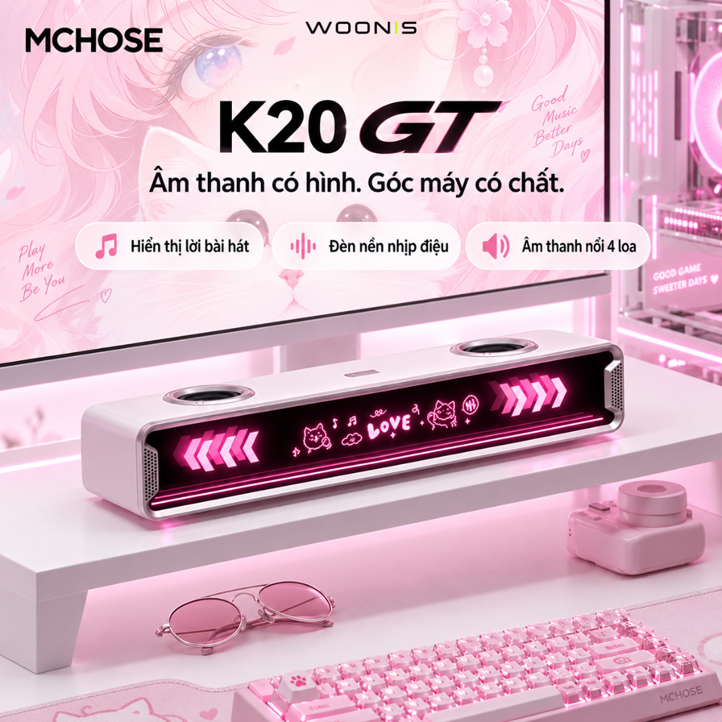 Loa Gaming MCHOSE K20 GT – Soundbar Màn Hình DIY, 4 Loa, 30W, Âm Thanh 7.1
