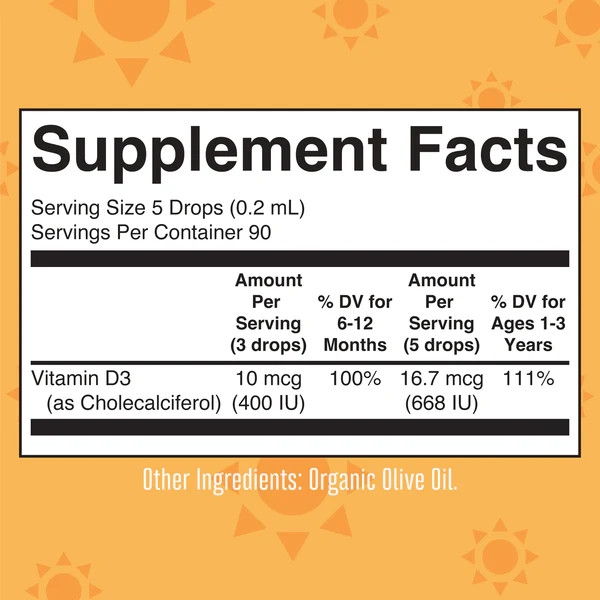 Vitamin D3 Dạng Giọt Hữu Cơ 6m-3y MaryRuth's Infant & Toddler Vitamin D3 Organic Liquid Drops