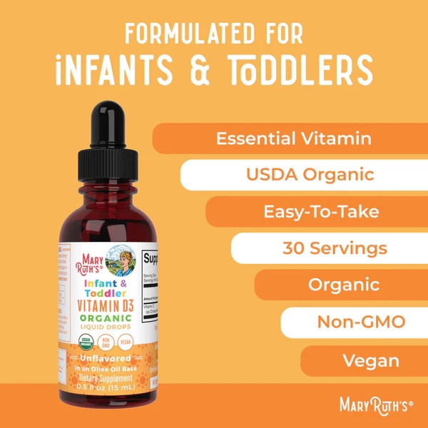 Vitamin D3 Dạng Giọt Hữu Cơ 6m-3y MaryRuth's Infant & Toddler Vitamin D3 Organic Liquid Drops