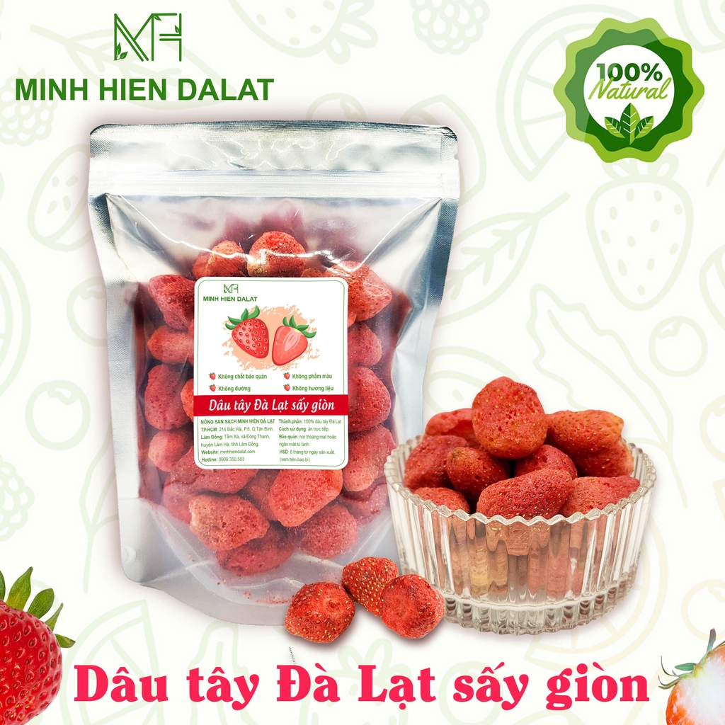 Dâu tây Đà Lạt sấy giòn không đường - dâu sấy thăng hoa.