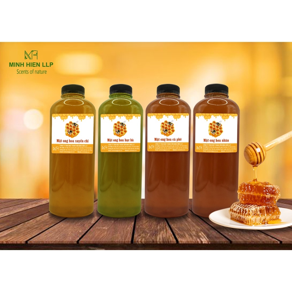 Mật ong hoa cà phê Minh Hiền Đà Lạt - mật ong nguyên chất chai 500ml, 1000ml.
