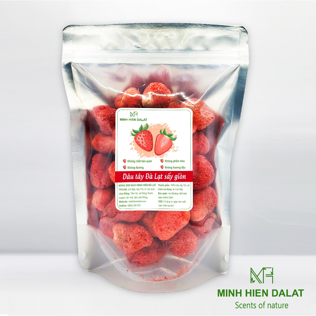 Dâu tây Đà Lạt sấy giòn không đường - dâu sấy thăng hoa.
