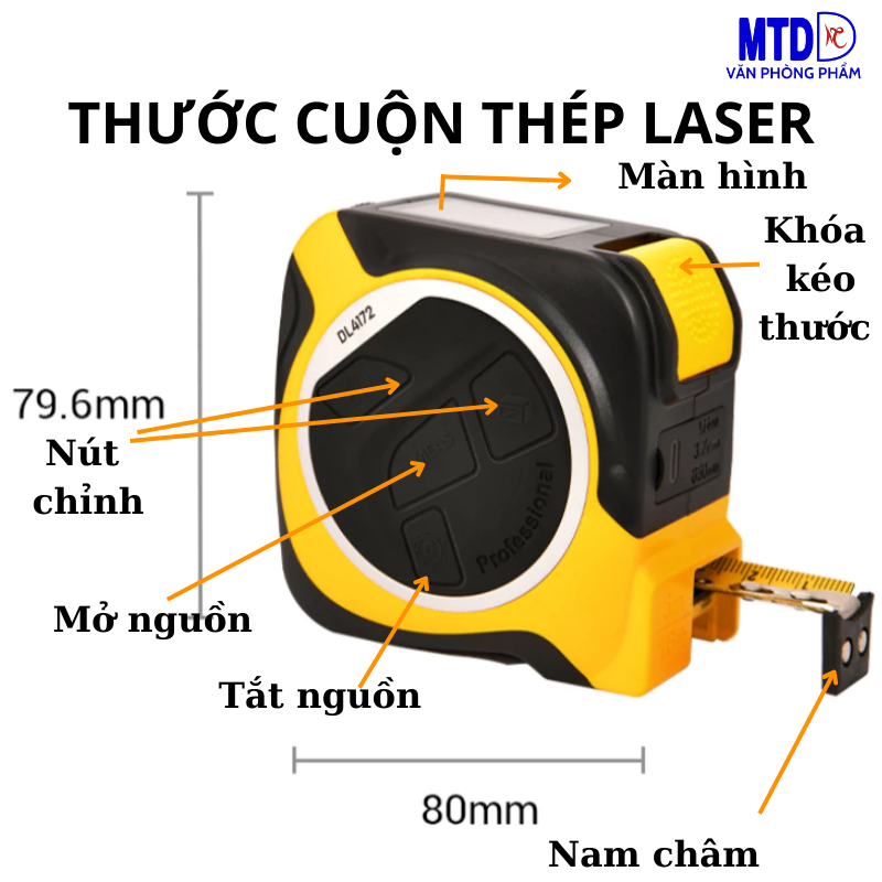 Thước Đo Khoảng Cách Laser Kết Hợp Thước Dây Thép Deli - Đo Laser 30m, Đo Thủ Công 5m - Màn Hình LED Hiển Thị Chính Xác-DL4172