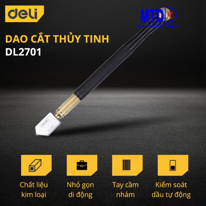 Dao Cắt Kính Thủy Tinh Deli 180mm Chất Lượng Cao - Lưỡi Dao Sắc Bén, Đường Cắt Gọn Đẹp, Thiết Kế Nhỏ Gọn - DL2701